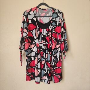 Tammy Mars Geometric Pintuck Tunic Top | XL | Boho Artistic Colorful